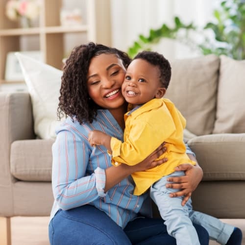Mother holding son